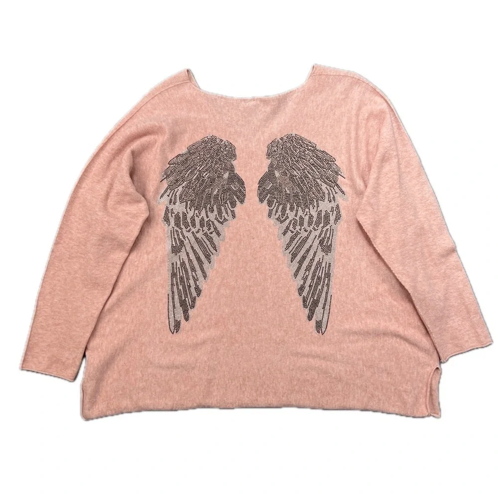 ITALIAN DESIGNER RHINESTONE ANGEL WINGS SWEATER